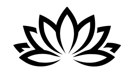 Illustration of a stylized lotus flower with bold black lines and a symmetrical design element on white