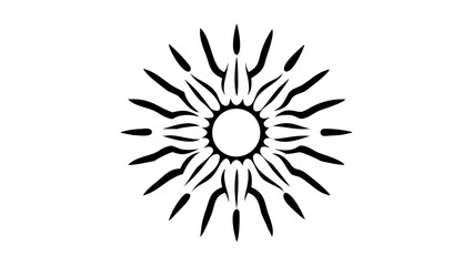 Abstract sunburst design with radiating lines and central circle in black and white monochrome style