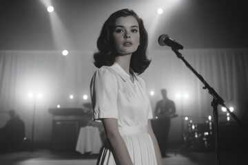 Woman singer on stage performing music