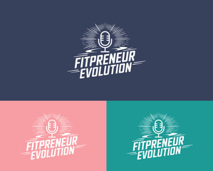 Fitpreneur Evolution podcast logo with microphone and radiating lines, perfect for fitness influencers, health coaches, and motivational media brands

