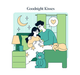 Dad And The Kids. Flat Vector Illustration