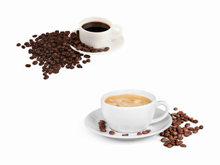 Coffee Cups with Roasted Beans – Espresso and Cappuccino