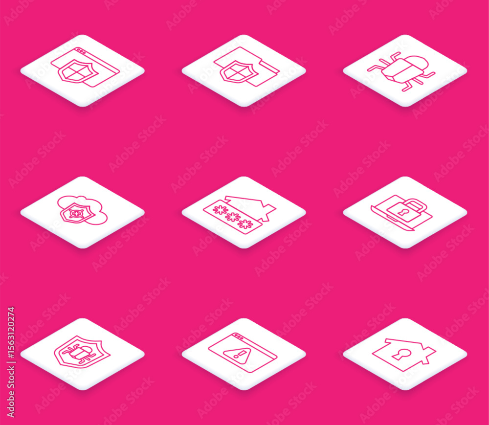 Aufkleber set line browser with shield, document folder protection, system bug, cloud and, house password, lap