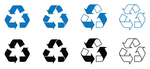 Recycle symbols for organic, paper, glass, plastic and metal waste. Recycle solid and line icon. vector illustration. eps file.