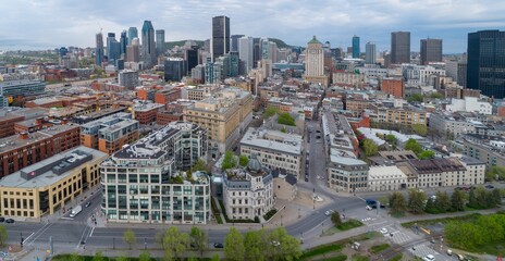 Aerial view of Montreal, Canada, showcasing the city's diverse architecture, from historic...