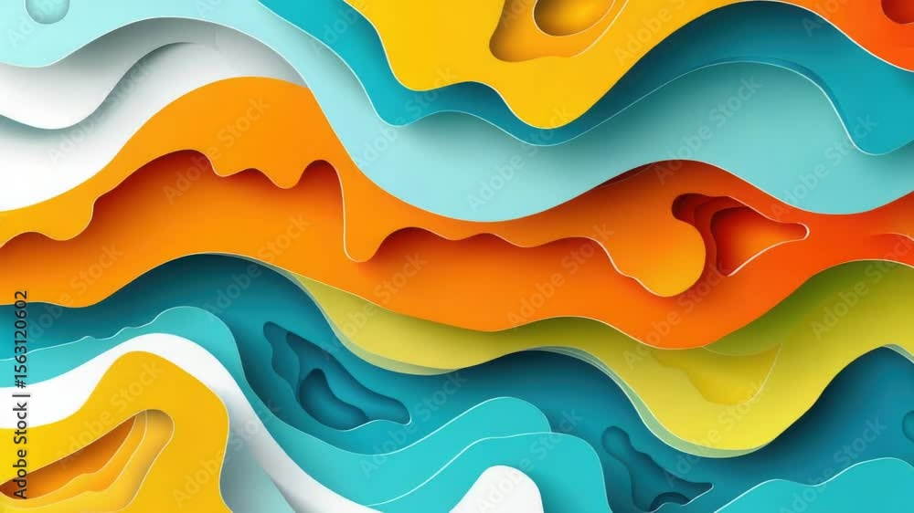Poster A colorful abstract design featuring undulating waves and shapes