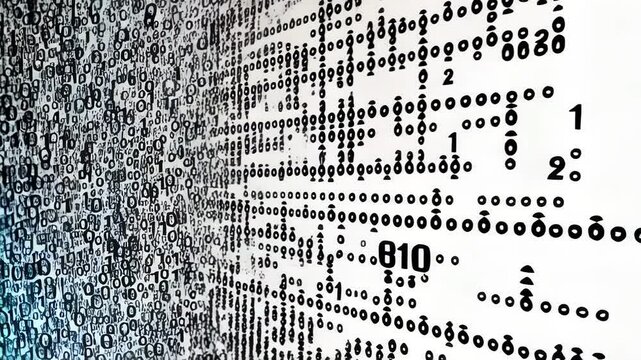 Binary code numbers form an abstract pattern on a white background