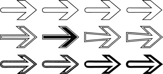 Various Arrow Designs – Creative Arrow Shapes, Symbols, and Graphics,Black arrow designs pointing,including single arrows,double arrows, outline arrows,circular arrows,Display of various arrow designs