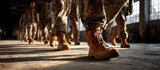 Military personnel marching in formation.