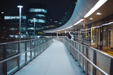 Snowy night walkway urban landscape