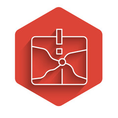 White line Intersection point icon isolated with long shadow background. Red hexagon button. Vector