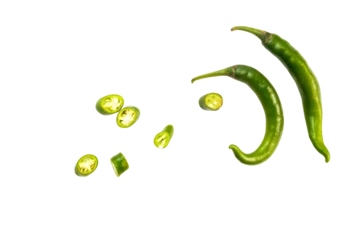 Blickdichte Vorhänge Chilischoten fresh green chili with slices of chili isolated on a white background  © PAKERTI