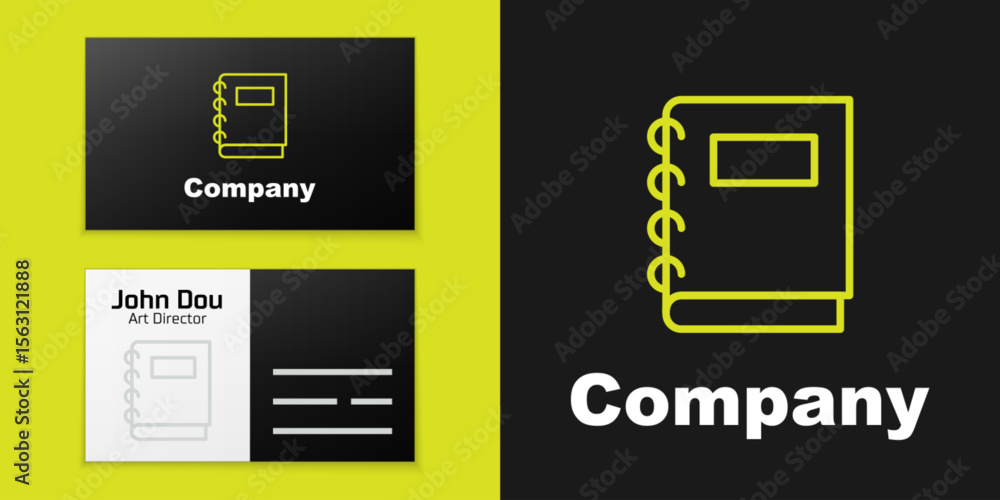 Poster logotype line notebook icon isolated on black background. spiral notepad icon. school notebook. writ