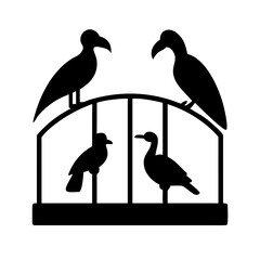 Silhouette of Birds in a Decorative Cage