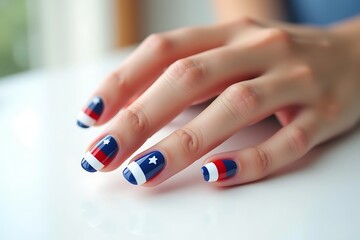 Close-up of five female fingers with red, white, and blue polished nails in a clean patriotic style, 4th of july, memorial day, USA independence day, USA









Ask ChatGPT
