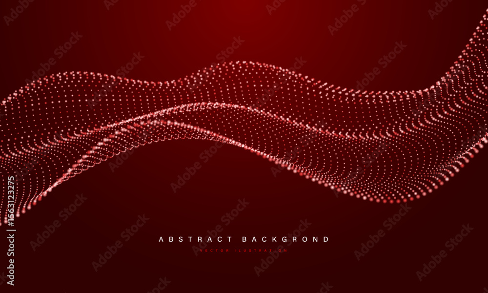 Poster Abstract red mesh particles wave curve overlap technology network digital on black background vector