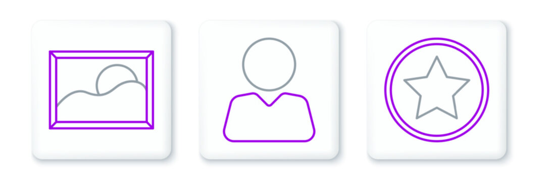 Set line Star, Picture landscape and Add to friend icon. Vector