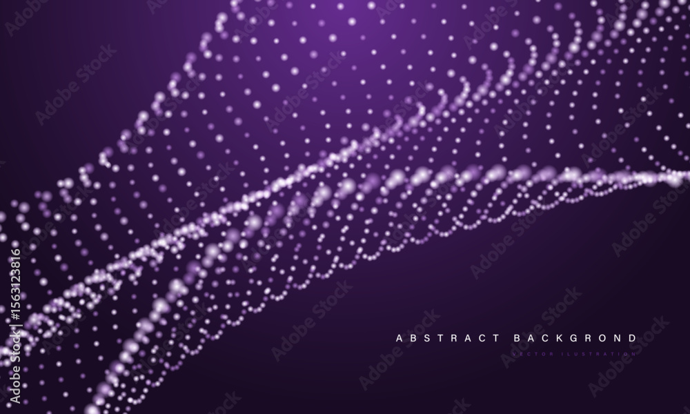 Poster abstract purple mesh particles wave curve overlap technology network digital background vector