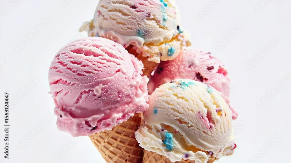 Poster a warm waffle cone filled with three generous scoops of creamy ice cream