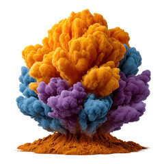 A colorful explosion of powder and smoke creating an abstract cloud isolated on transparent background