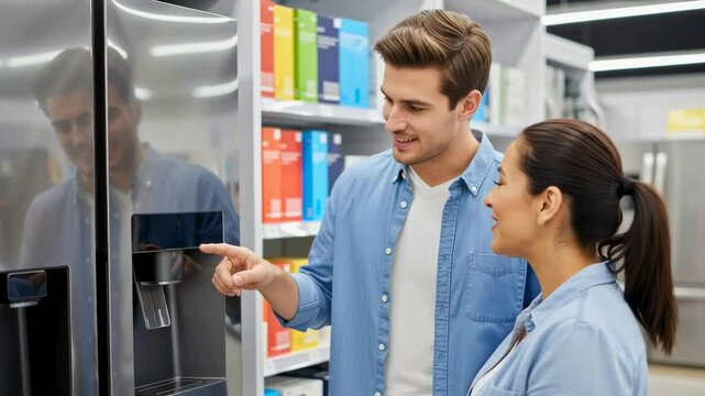 Examining Appliance Features Retail Store Consumer Electronics Modern Environment Engaging Perspective Shopping Experience for Home Essentials
