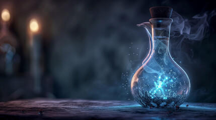 
"Alchemical symbol for silver (☽) glowing in flask 