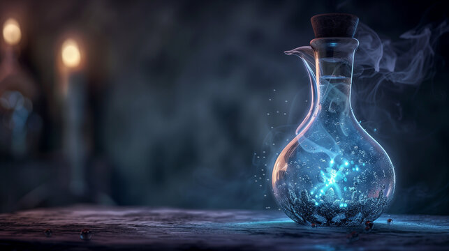 
"Alchemical symbol for silver (☽) glowing in flask 