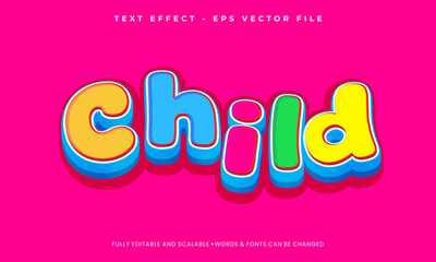 Child 3d vector text effect design