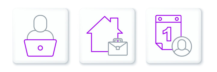 Set line Time management, Freelancer and Online working icon. Vector