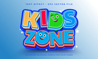 Editable text effects Kids Zone with 3D cartoon premium vector template