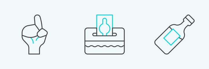 Set line Bottle of water, Hands in praying position and Donate or pay your zakat icon. Vector