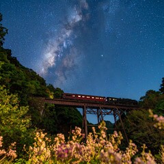 Fototapeta premium 星空を駆けるヴィンテージ列車