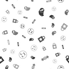 Set Vip inside head, Candy, Paper shopping bag and Music note, tone on seamless pattern. Vector
