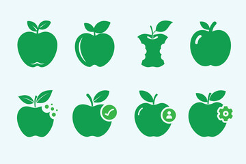 Apple solid icons set . Apple and Bite Symbol,  Fruit Icons .vector illustration white background