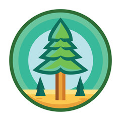 A welcoming vector icon of a tree for a travel destination, symbolizing forests, nature tourism, or outdoor adventures.
