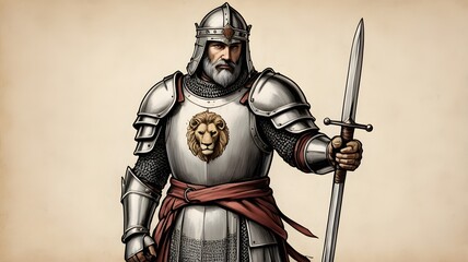 Medieval Knight with Lion Emblem on Digital Art
