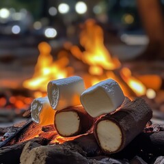 Roasted marshmallows over campfire