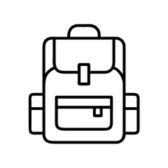 Minimalist black and white outline illustration of a classic backpack style bag
