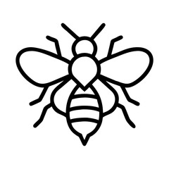 Black and white outline graphic of a honeybee with wings spread