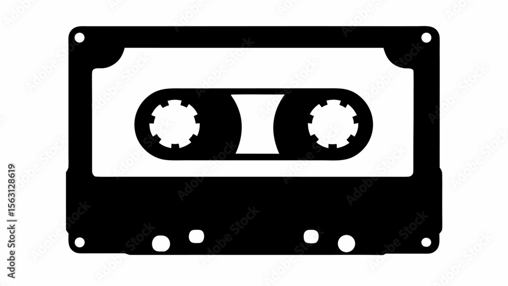Poster a black and white illustration of an audio cassette tape with reels visible and rectangular frame de
