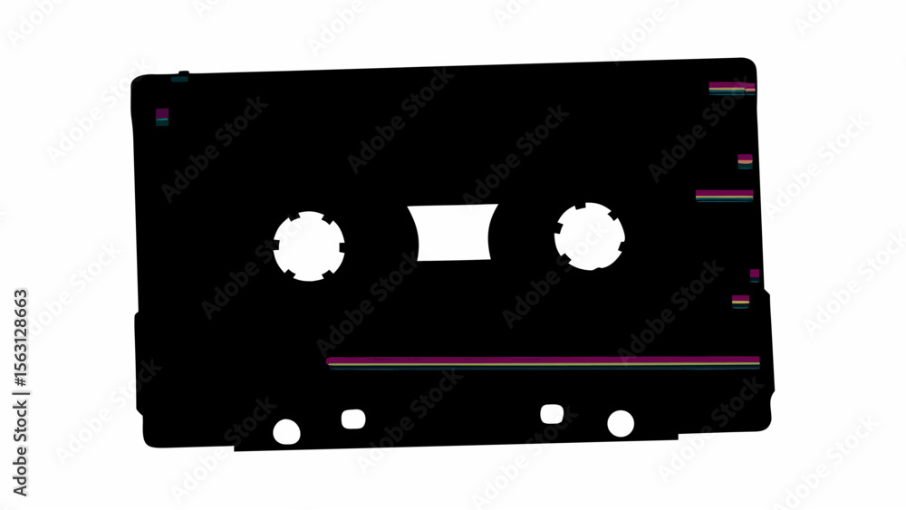 Poster black cassette tape with two reels and rectangular body for audio playback and recording media use