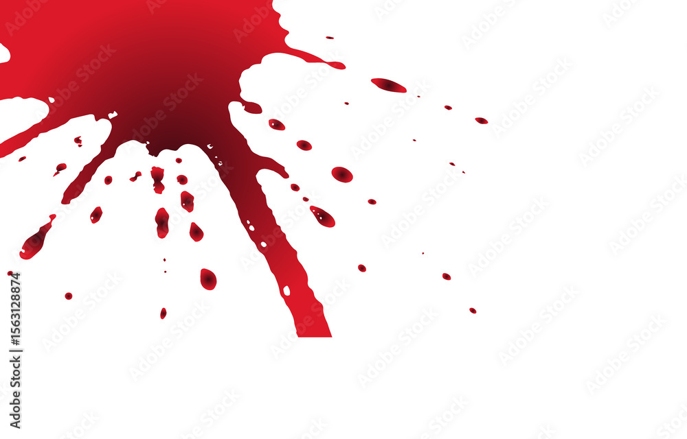 Poster abstract red blood splatter with droplets and streaks isolated on transparent background