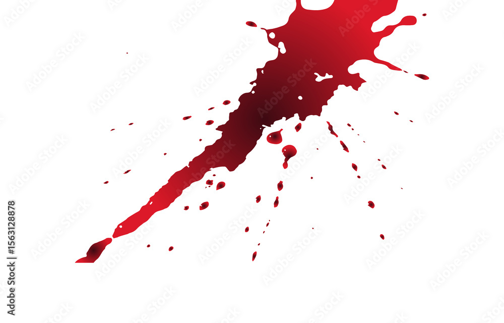 Poster a dynamic splash of dark red liquid resembling blood or paint splattering outwards with smaller drop