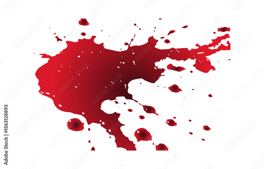 Poster realistic red blood splatter with droplets and stains abstract design isolated on transparent backgr