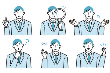 ビジネスパーソンー男性アバターー上半身ーオシャレアイコンセットシンプルベクターイラスト素材Business person - male avatar - upper body - stylish icon set Simple Vector Illustration