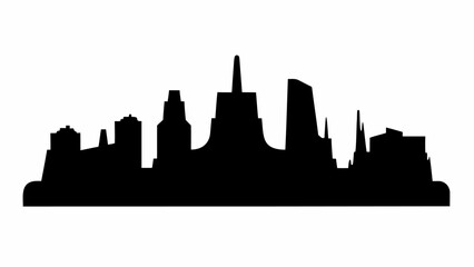 Naklejka premium Silhouette of a city skyline with various buildings and structures in a monochrome black and white view