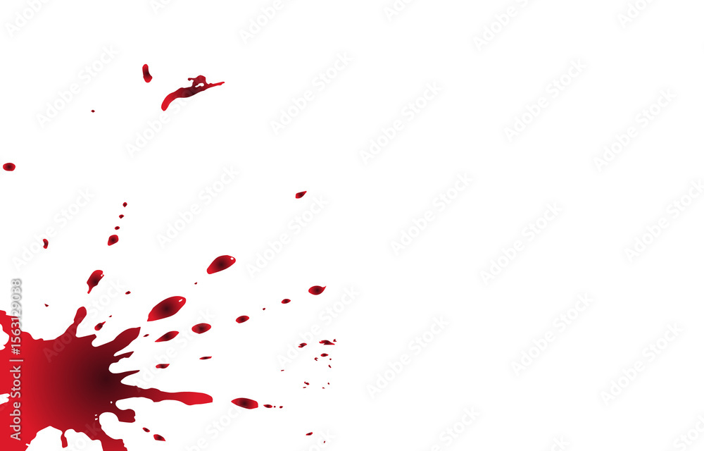 Poster red blood splatter and drops isolated on transparent background with a gradient effect for design pu