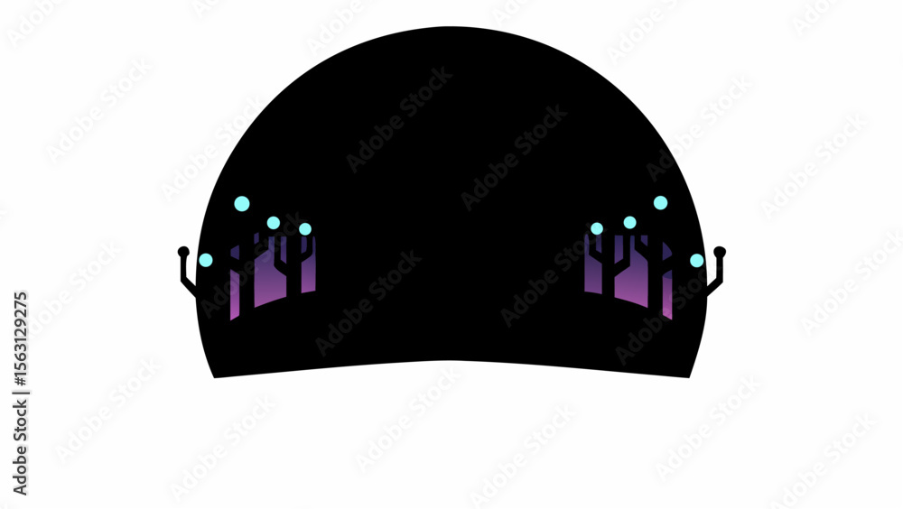Poster silhouette of a dark cave with glowing trees on either side against a white background design view