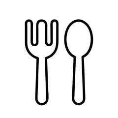 Simple minimalist outline of a fork and spoon on a white background