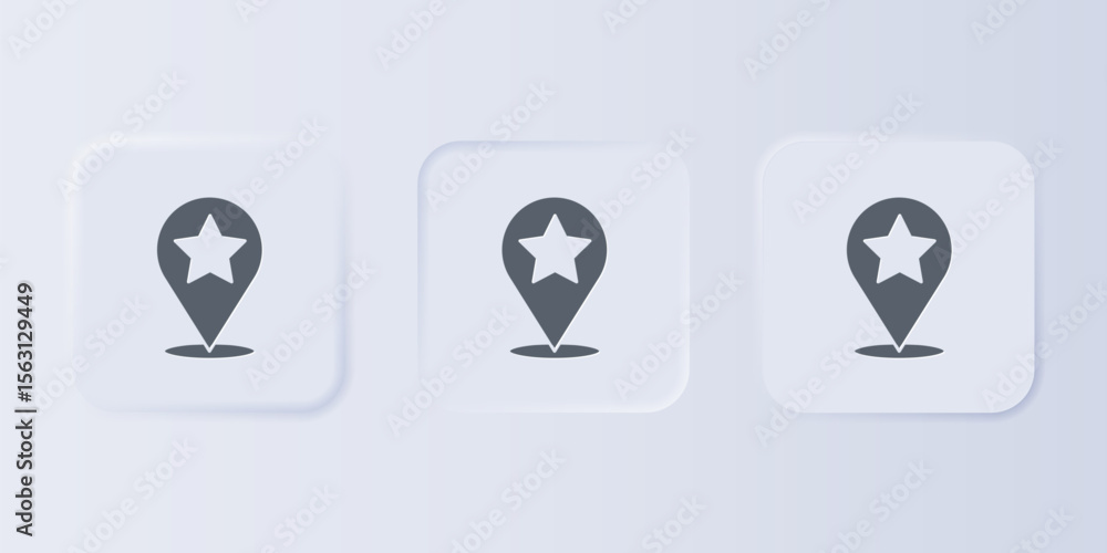Poster grey map pointer with star icon isolated on grey background. star favorite pin map icon. map markers